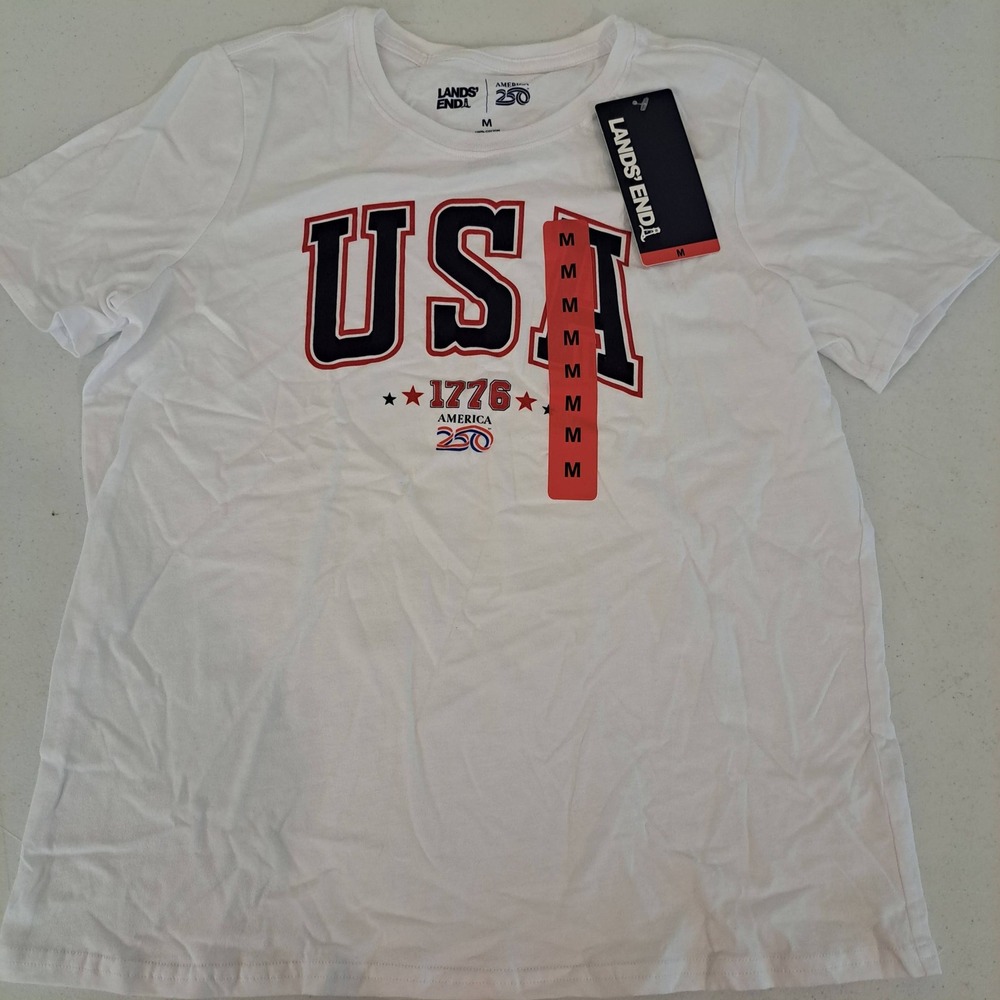 Lands End Womens Tee M White NWT USA 1776 America 250 1873-182